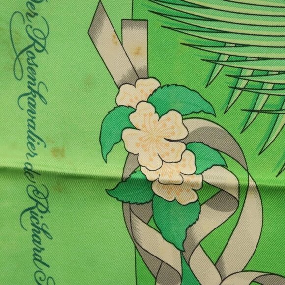 Share HERMES Carre 90 Scarf ""Fleurs de L'Opera"" Silk Green Auth ki5895 - Picture 12 of 16